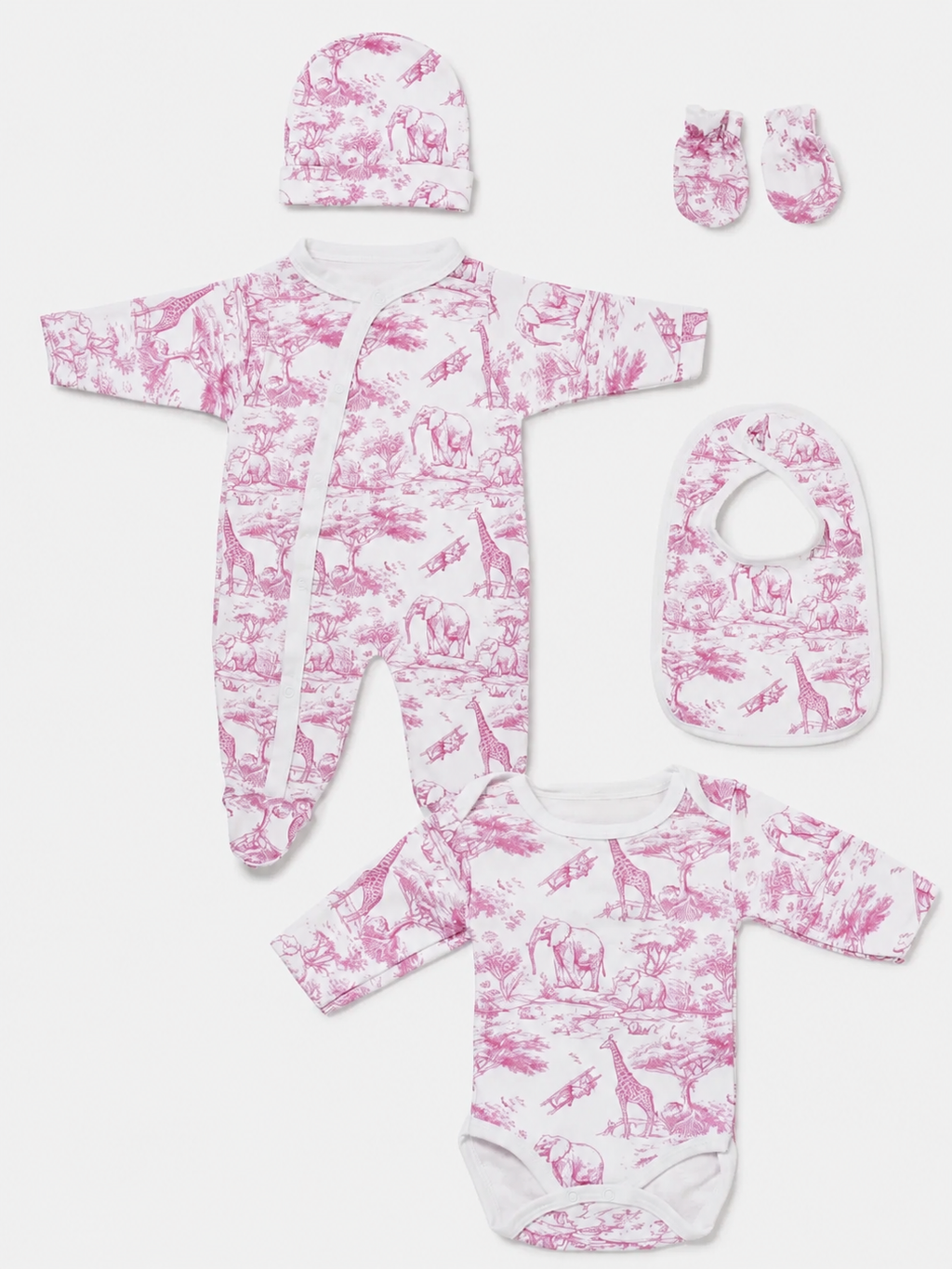 Set Nascita Cotone Safari Rosa - 5 pezzi 0-3m