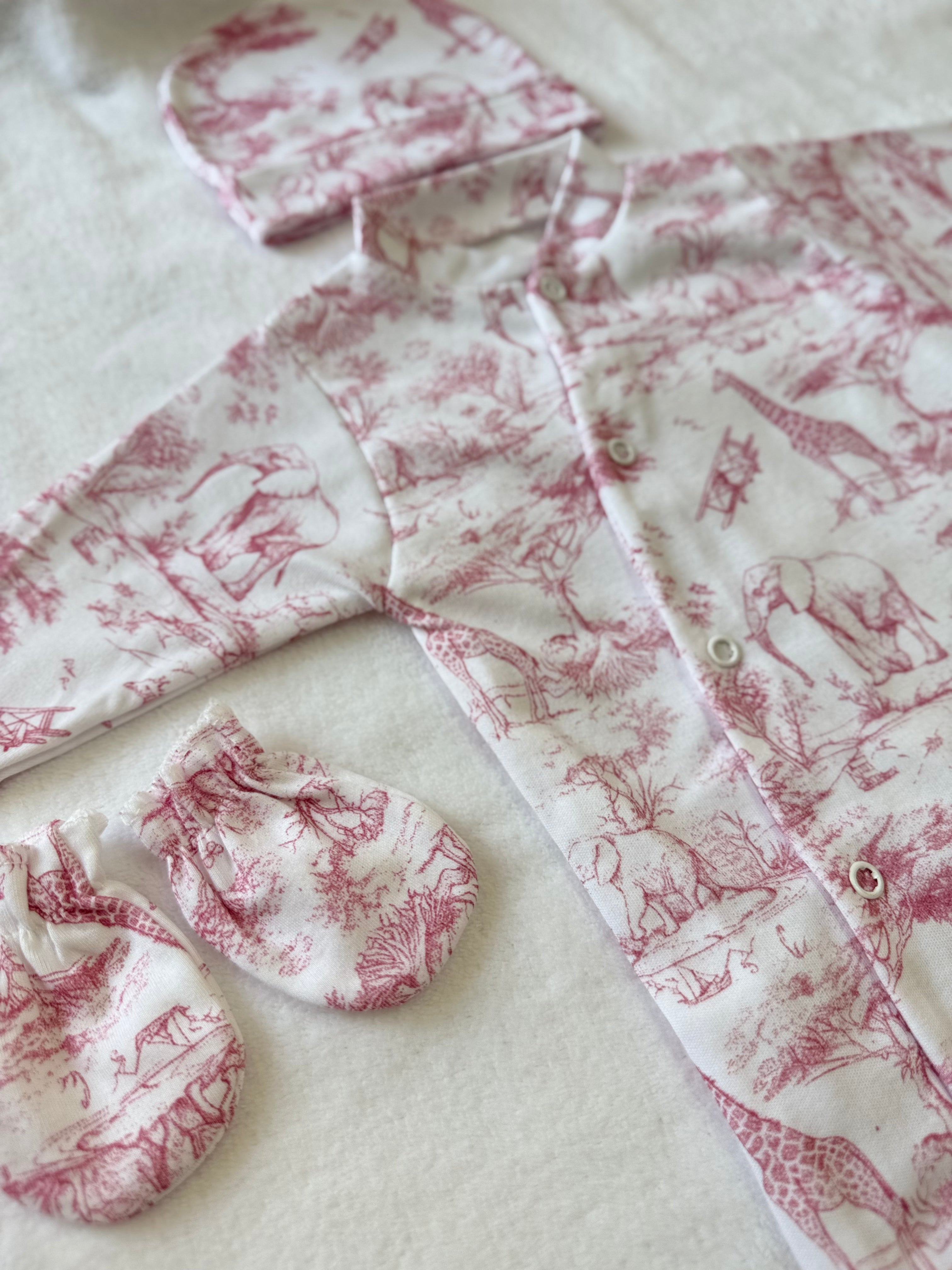 Set Neonato Safari Cotone 3 Pezzi 0-3m Rosa