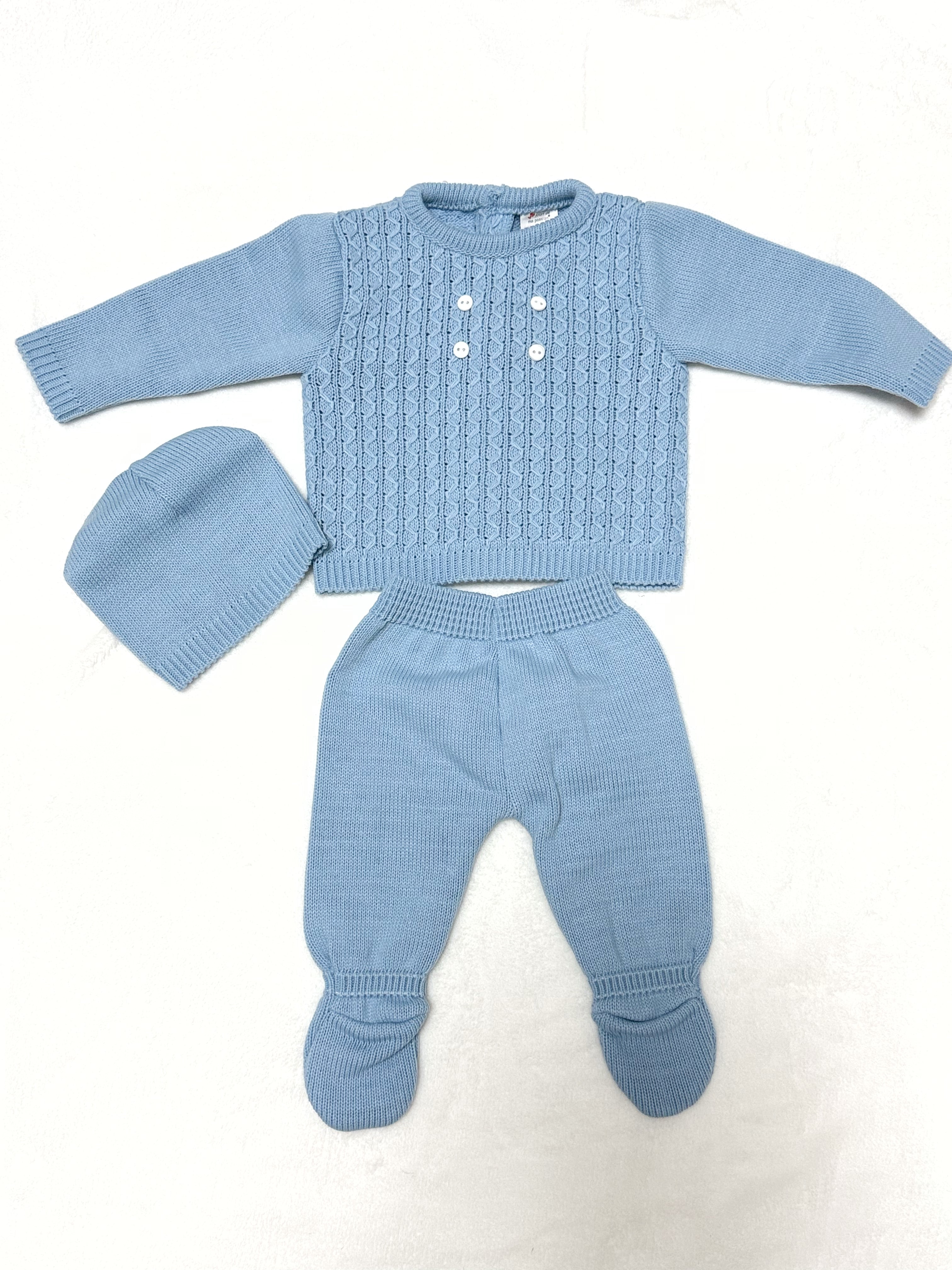 Completo neonato in maglia – Azzurro