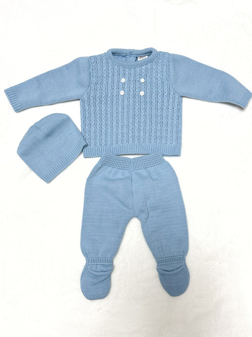 Completo neonato in maglia – Azzurro