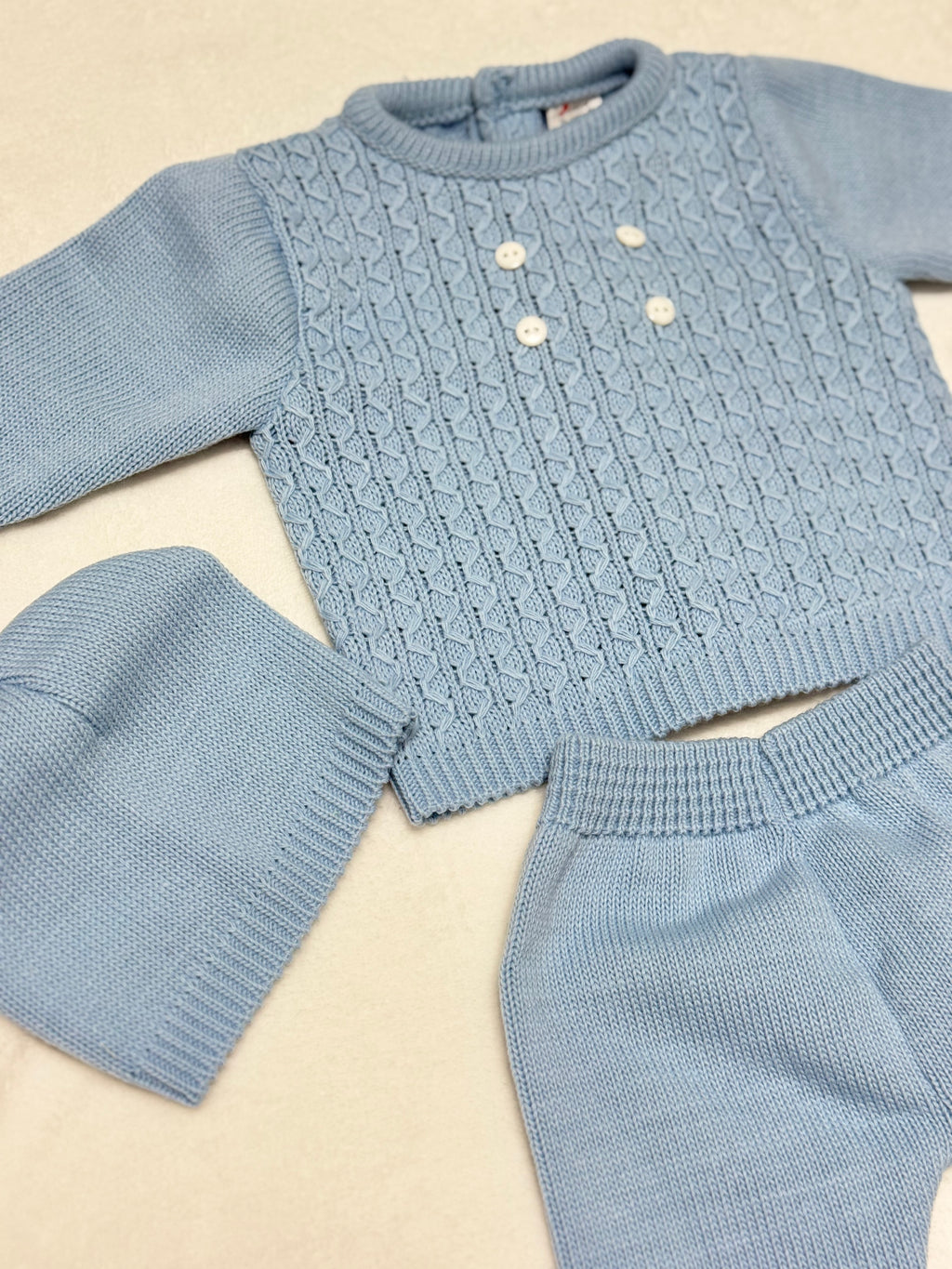 Completo neonato in maglia – Azzurro
