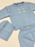 Completo neonato in maglia – Azzurro