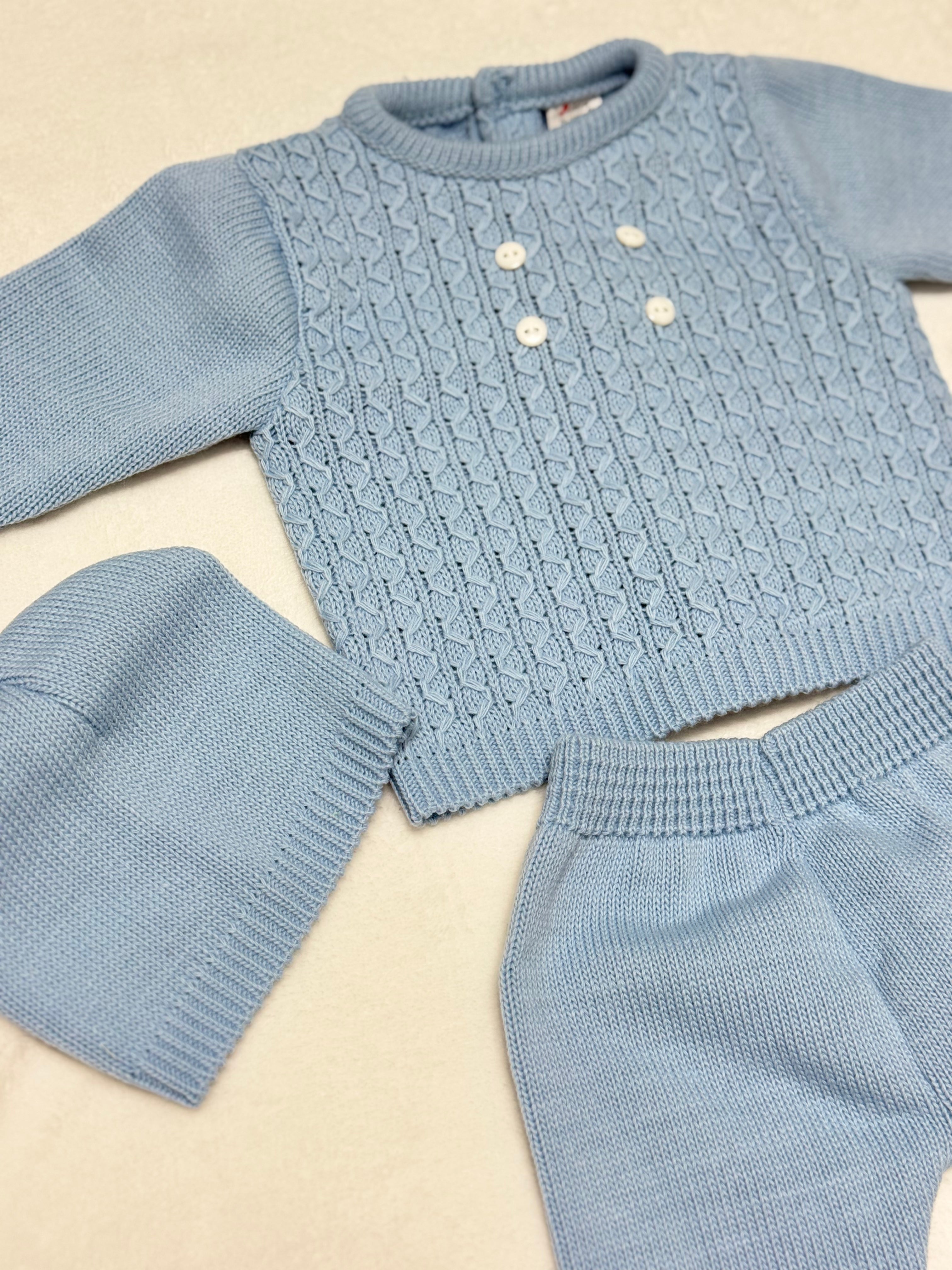 Completo neonato in maglia – Azzurro