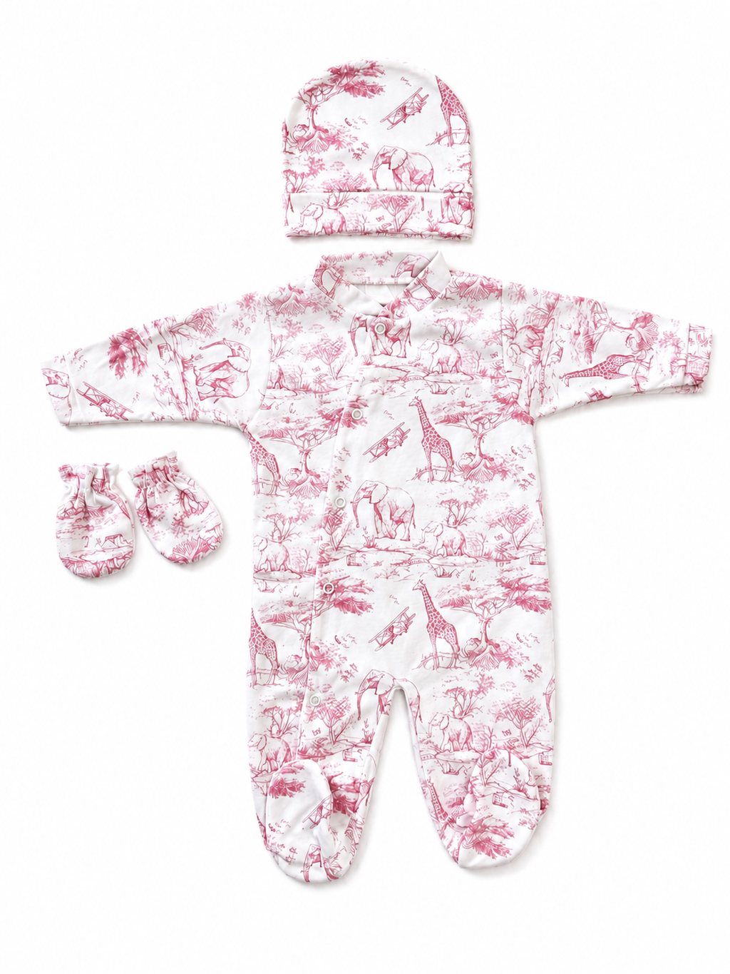 Set Neonato Safari Cotone 3 Pezzi 0-3m Rosa