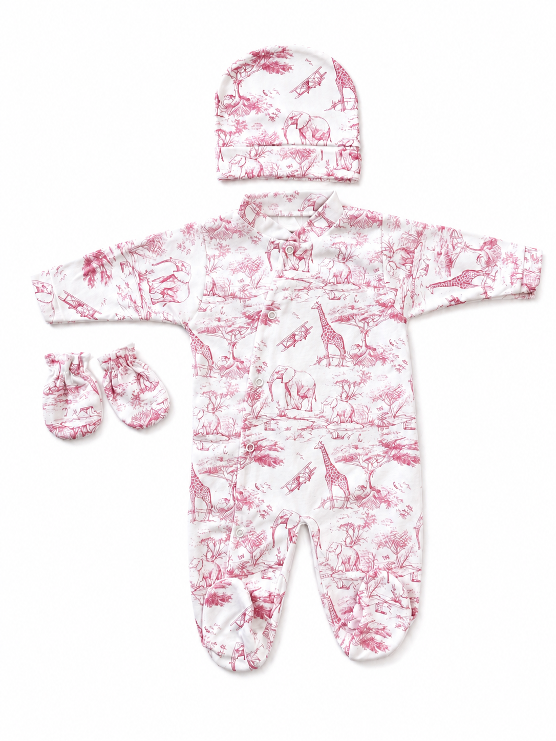 Set Neonato Safari Cotone 3 Pezzi 0-3m Rosa